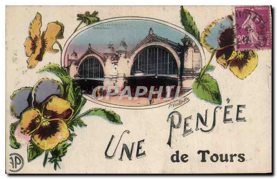 CPA Un Pensee De Tours La gare