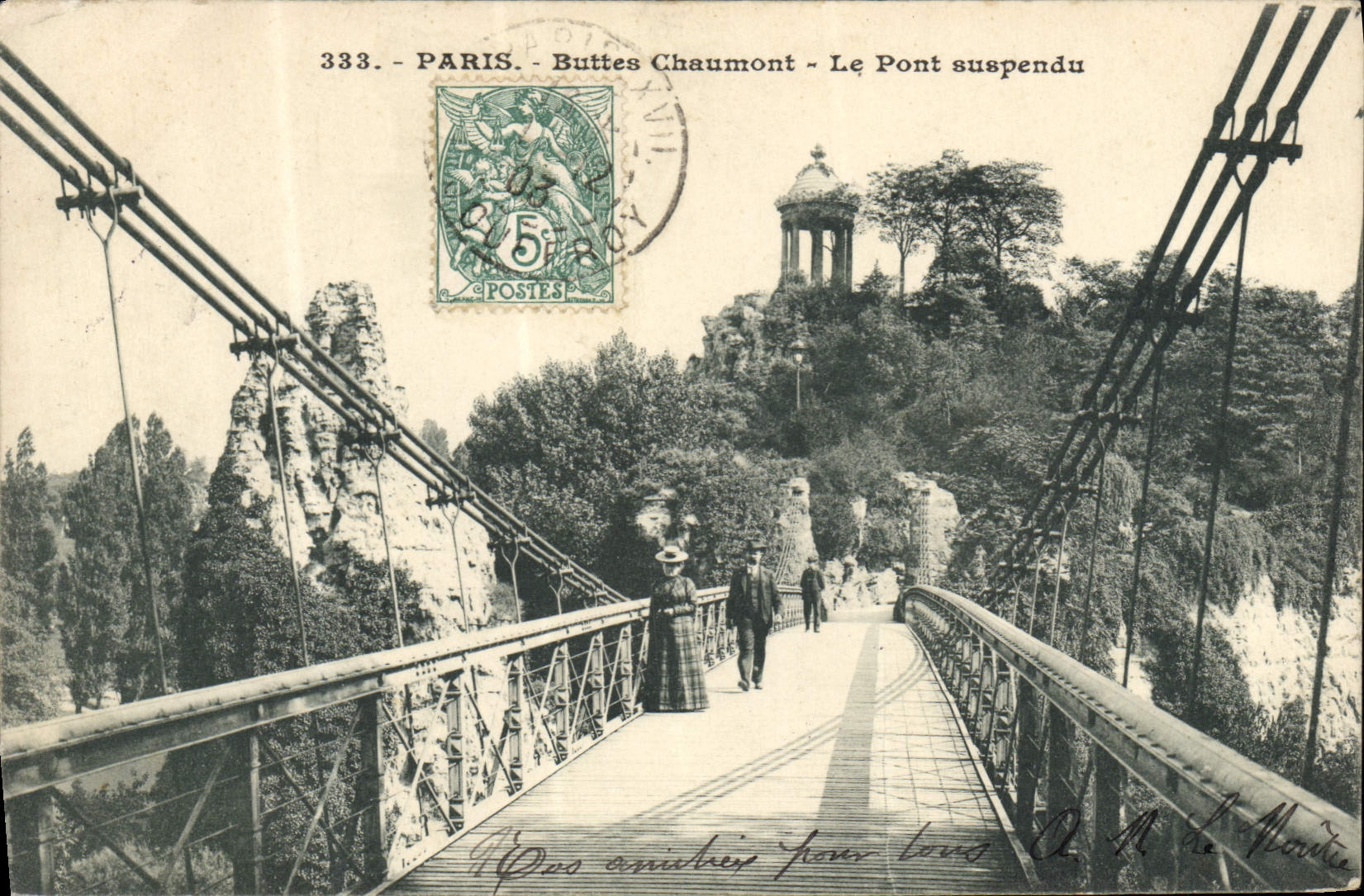 CPA Paris Buttes Chaumont Le Pont Suspendu