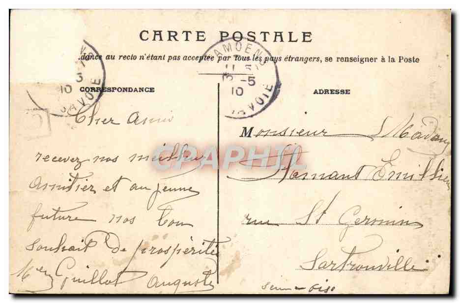 Tarjeta postal antigua Sixt El Lago De La Vogeallaz Y Los Dientes Blancos — Reverso