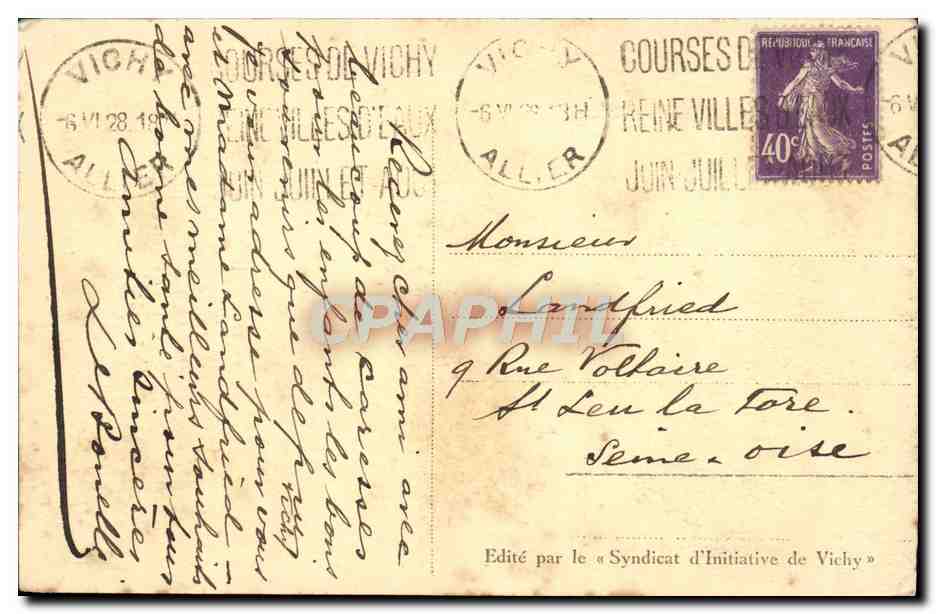 CPA Vichy Allee Du Parc De I'Allier — Verso