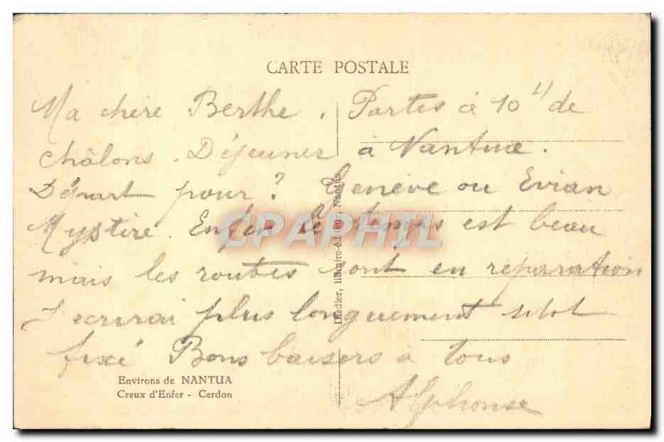 CPA Nantua Creux D'Enter Cerdon — Verso