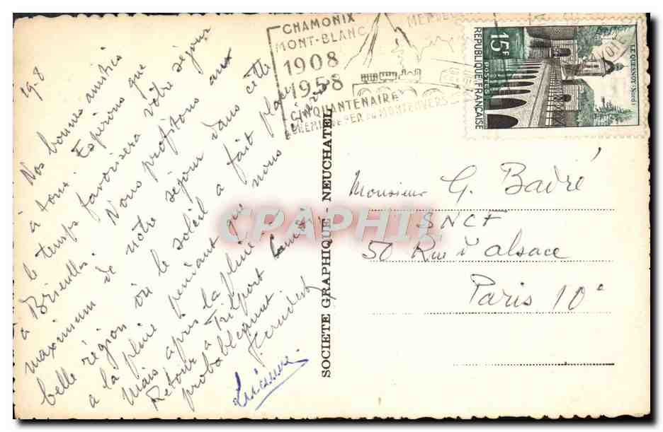 CPM Chamonix Grands Charmoz Aig de Blaitiere du Plan et du Midi — Verso
