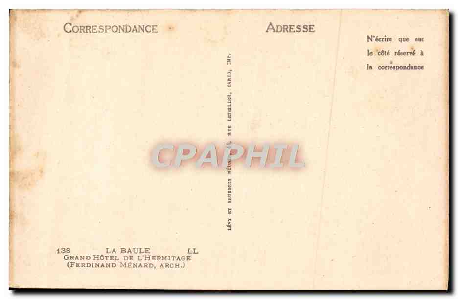 CPA La Baule Grand Hotel De L'Hermitage — Back