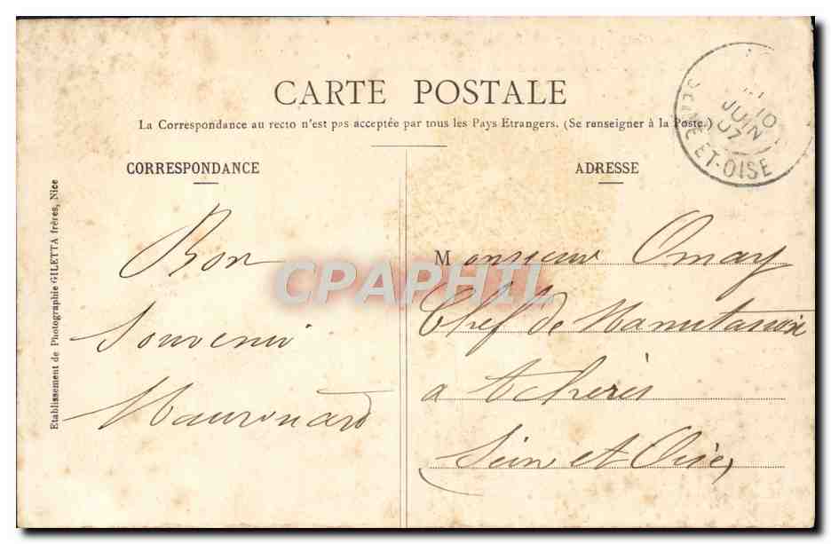CPA Cannes Promenade de la Croisette — Verso