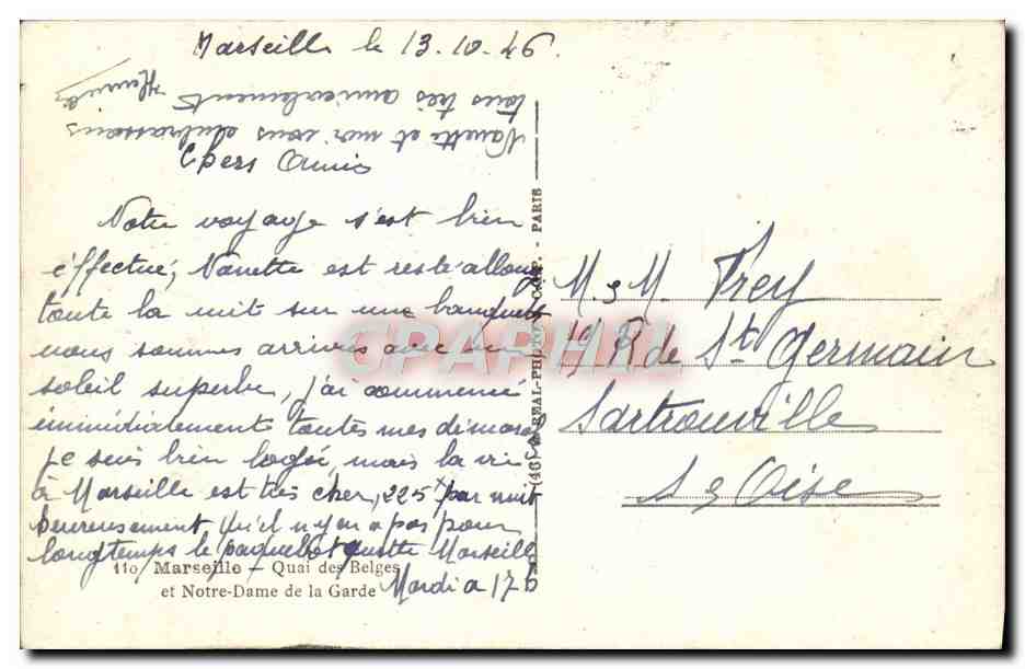 CPA Marseille Quai de Belges et Notre Dame Bateau — Verso