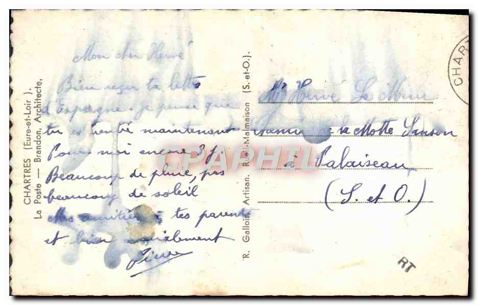 CPM Chartres La Poste  — Rückseite