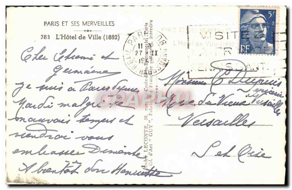 CPM Paris Et Ses Merveilles L'Hotel de Ville — Rückseite