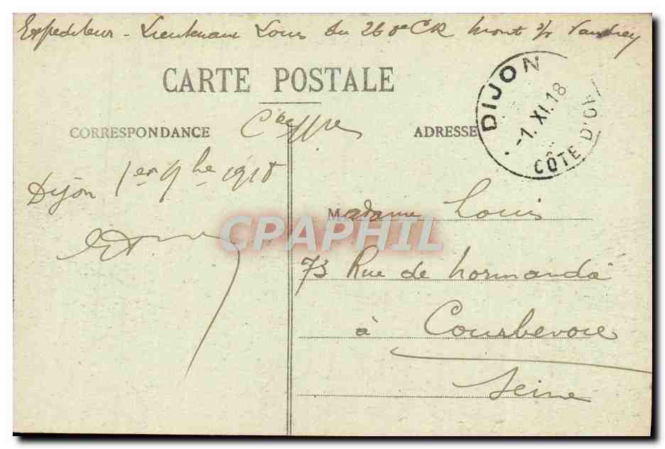 CPA Dijon Place et Hotel de la Cloche — Verso