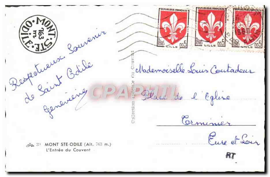 CPA Mont Ste Odile L'Entree du Couvent — Verso