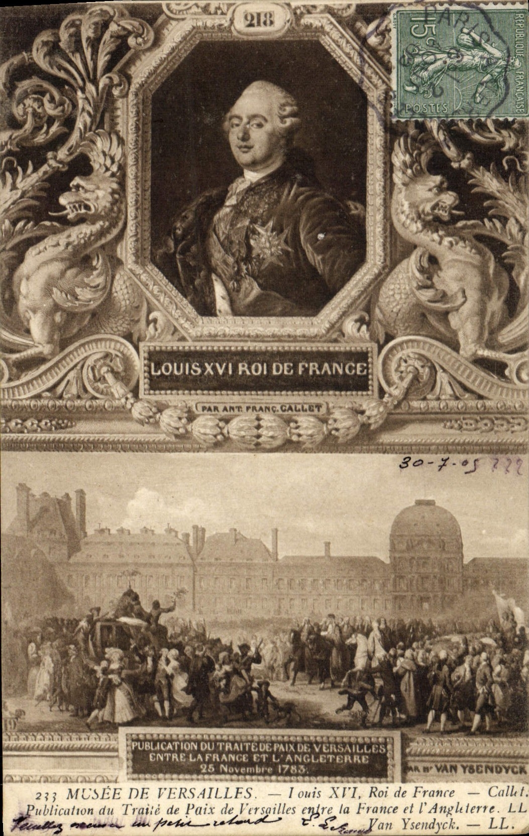 Louis XVI Roi de France — Publication du Traité de Paix de Versailles — 25 Novembre 1783 — Van Ysendyck — n°233