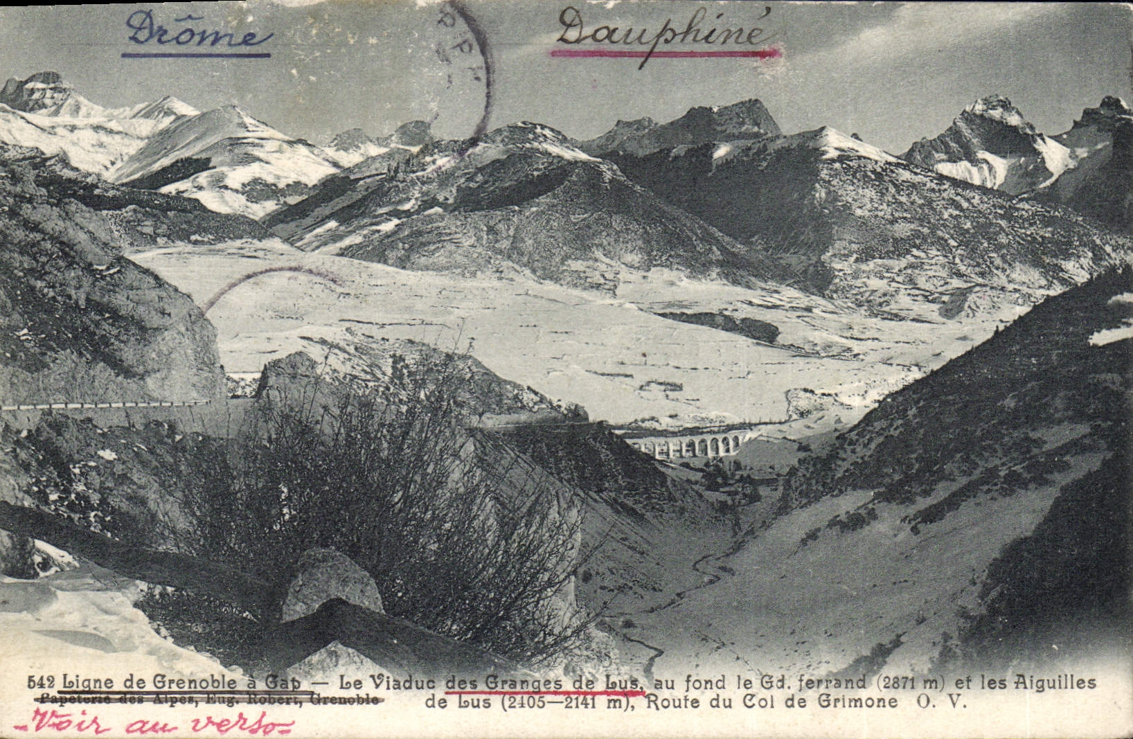 Le Viaduc des Granges de Lus — Granges de Lus, Col Grimone, Aiguilles de Lus — Papeterie des Alpes, Bug. Robert, Grenoble