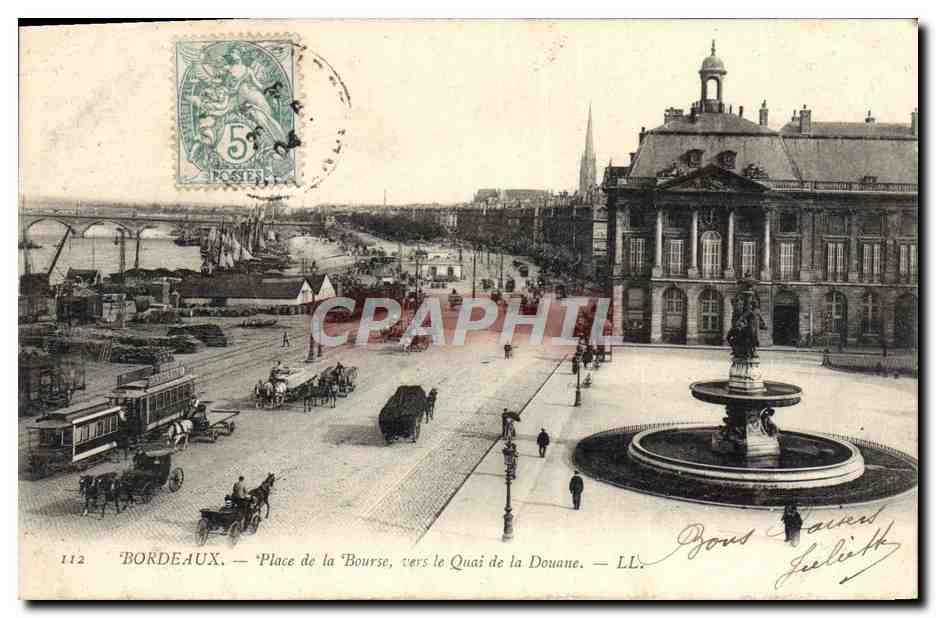 Bordeaux — Place de la Bourse, vers le Quai de la Douane — LL.