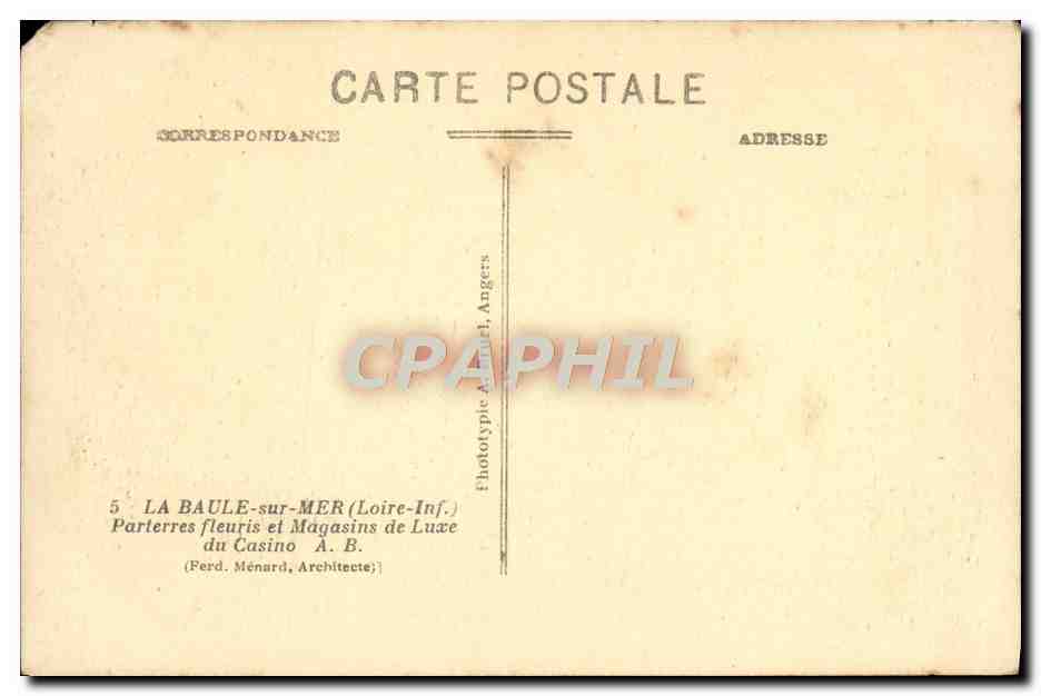 CPA La Baule Sur Mer Parterres Fleurs et Magasins de luxe du casino — Rückseite