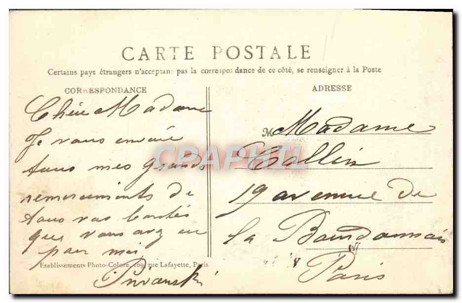 CPA Paris Le Parc des Buttes Chaumont — Rückseite