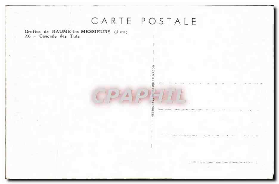 Cascade des Tuïs — Groettes de Baume-les-Messieurs (Jura) — Héliogravure H. Combier, n° 205 — Reverso