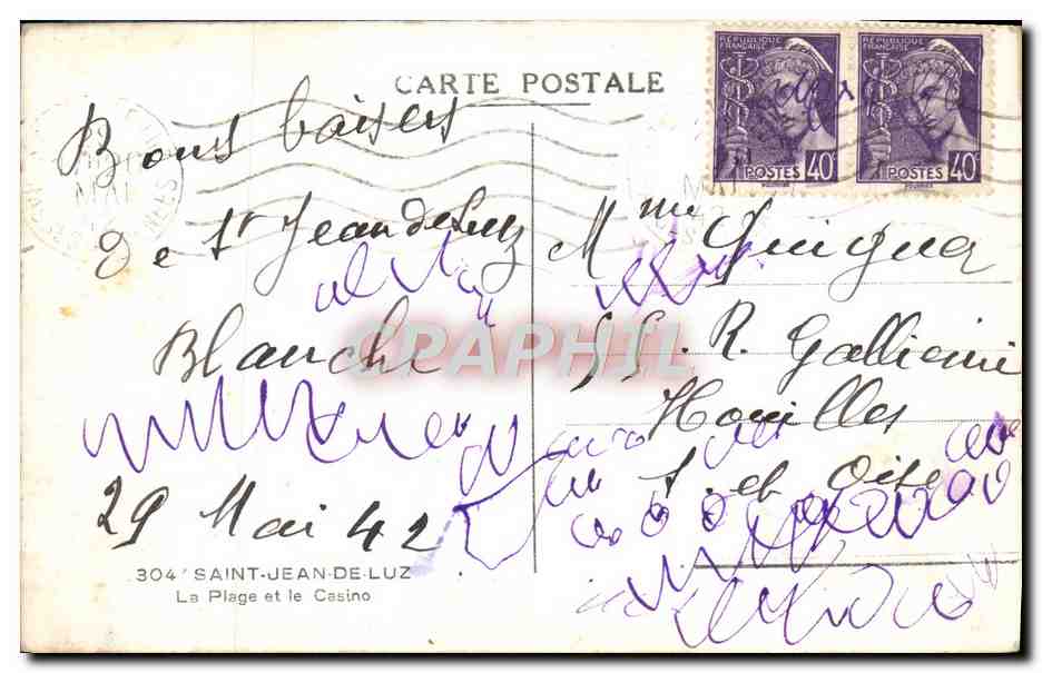 Plage de Saint-Jean-de-Luz — vue du casino et des tentes — éditeur 304 — Verso