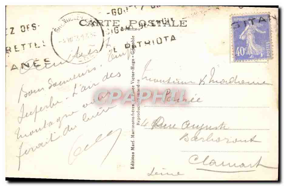 Grenoble — Vue générale prise du Jardin des Dauphins — Éditions Marf. Marinoetto frères — Verso