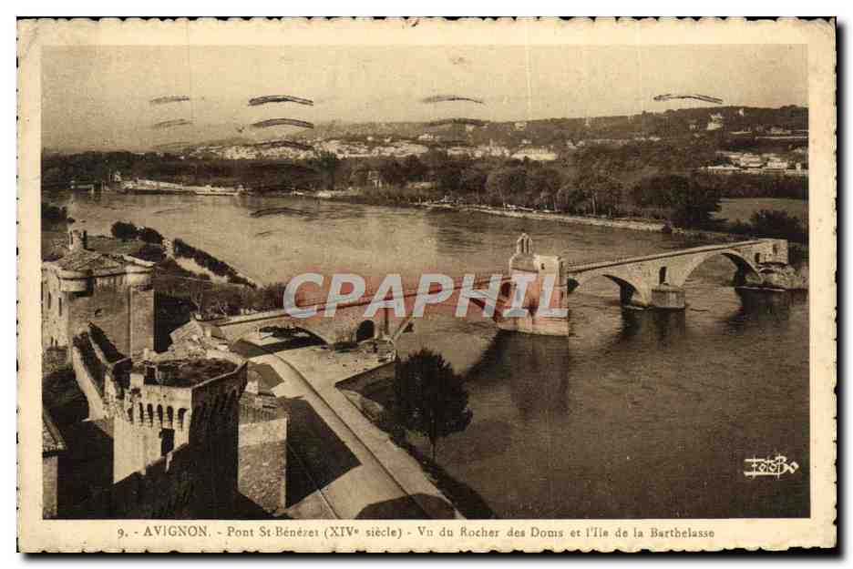 CPA Avignon Pont St Benezet Vu du rocher des Doms et l'ile de la Barthelasse