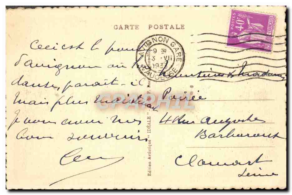 CPA Avignon Pont St Benezet Vu du rocher des Doms et l'ile de la Barthelasse — Rückseite