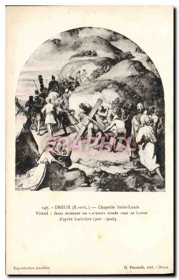 CPA Dreux Chapelle Saint Louis Vitrail Jesus montrant au calvaire tombe sous la croix
