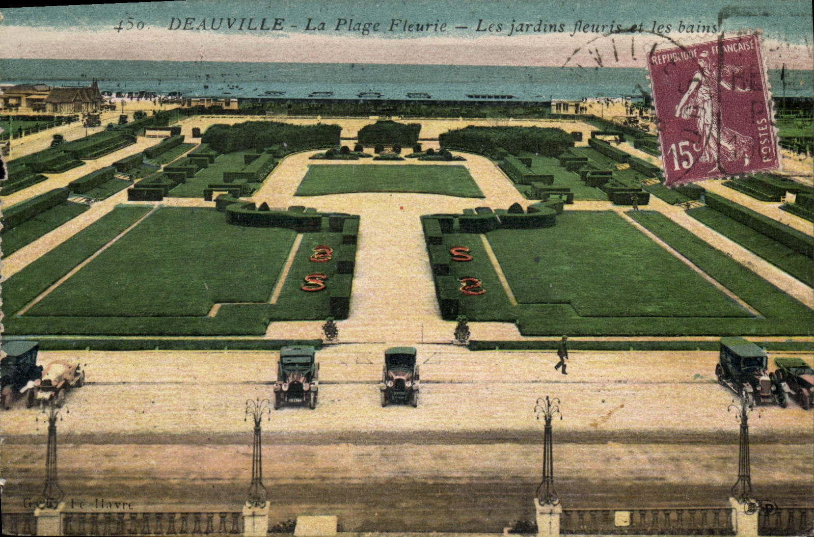 Deauville - La Plage Fleurie - Les jardins fleuris et les bains — G. Feu Hayre, n°450