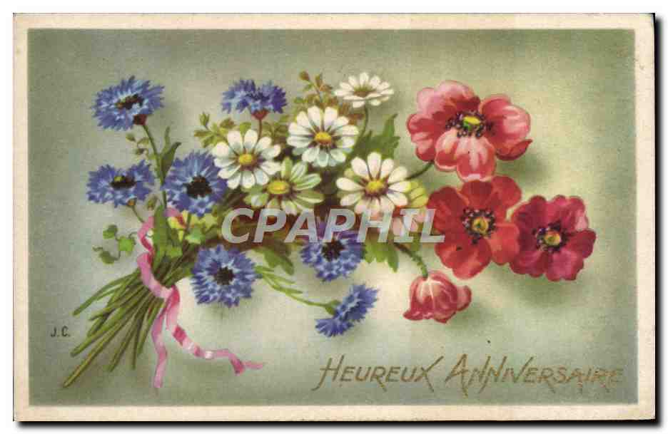 CPA Fantaisie Fleurs Heureux Anniversaire