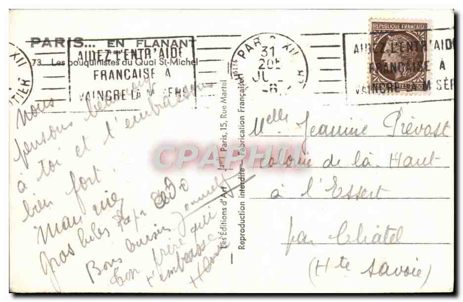 CPM Paris Las Bouquinistes du Quai St Michel — Rückseite