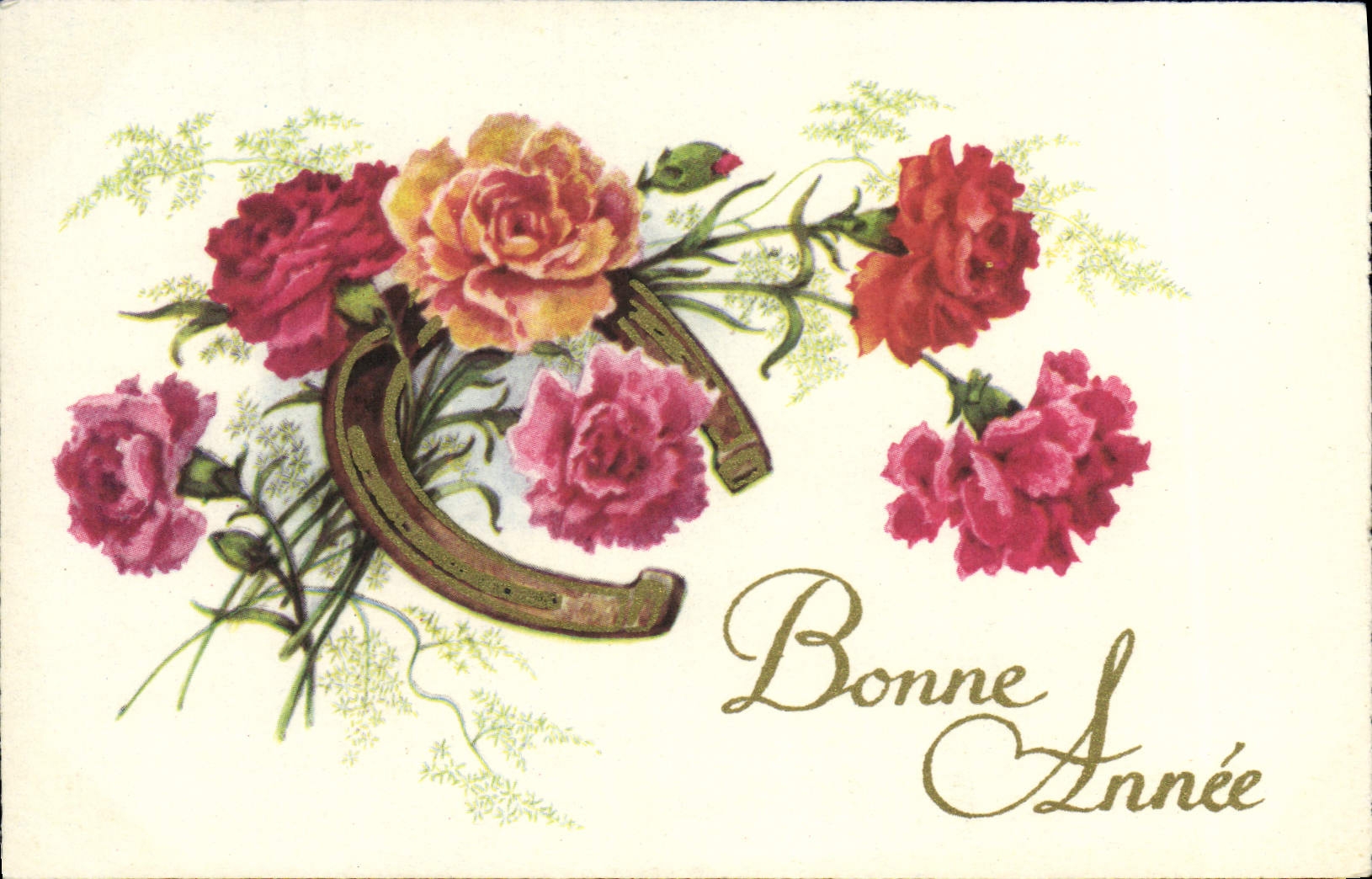 CPA Fantaisie Fleurs Fer a cheval
