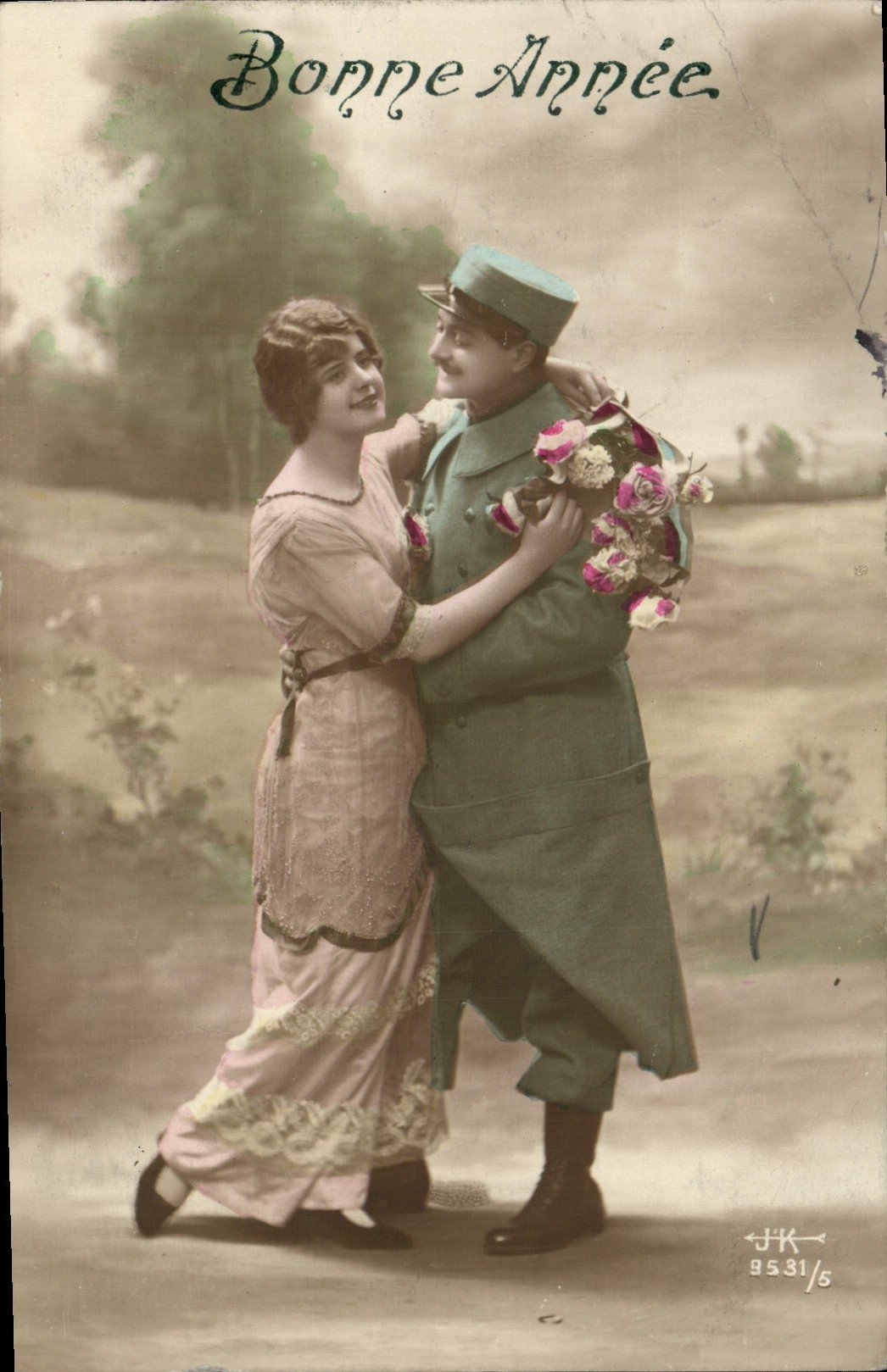 CPA Bonne Annee Femme Soldat Militaria