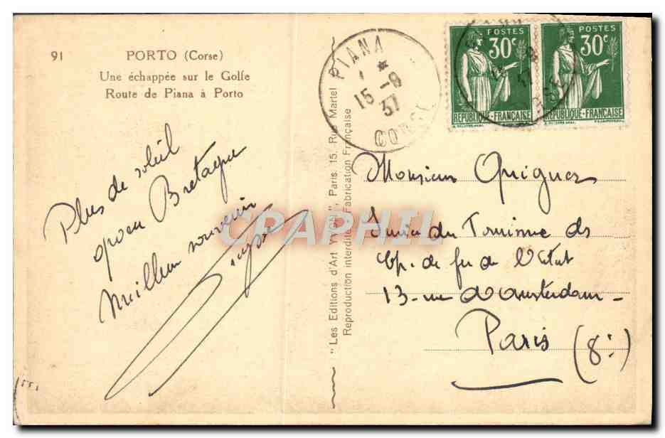 Piana (Corse) — Vue sur le Golfe de Porto — Les Éditions d'Art, Paris — Achterkant