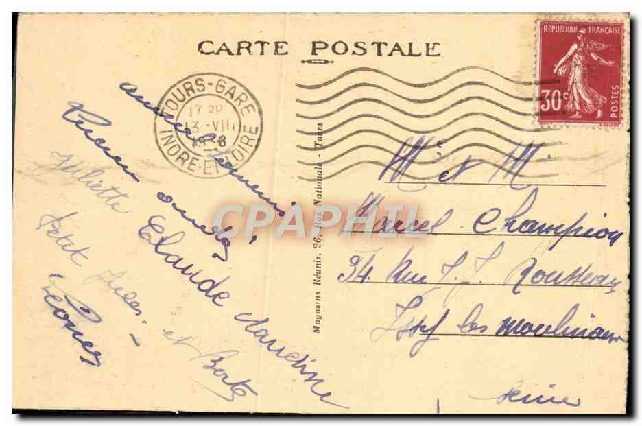 CPA Tours Vue Generale — Rückseite