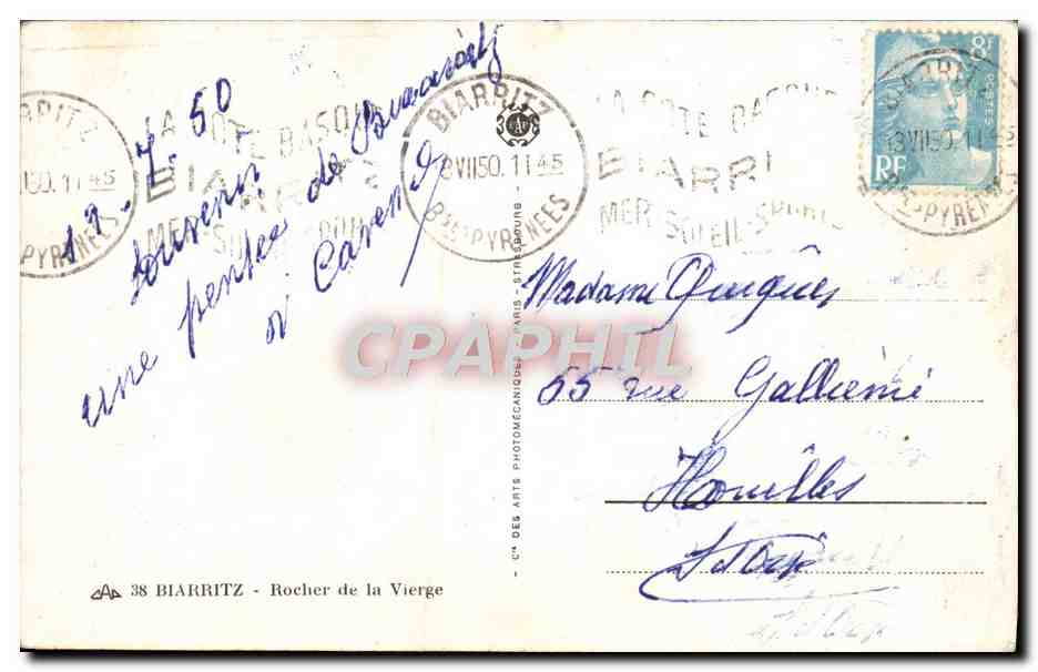 CPA Biarritz Rocher de la Vierge — Rückseite