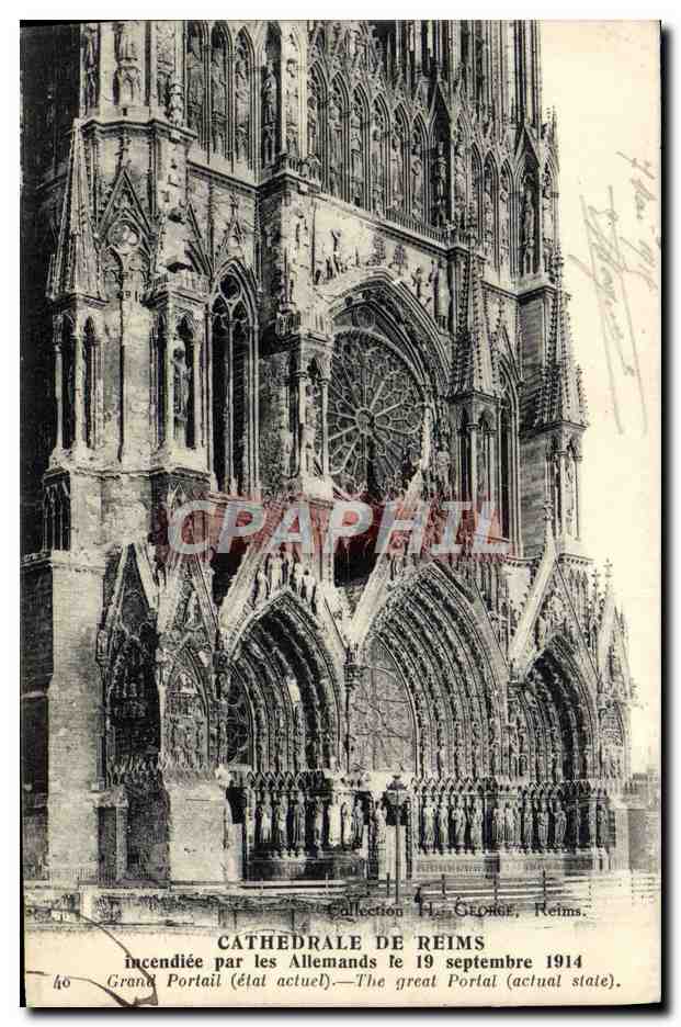 CPA Cathedrale De Reims Incendiee Par les Allemands Militaria 