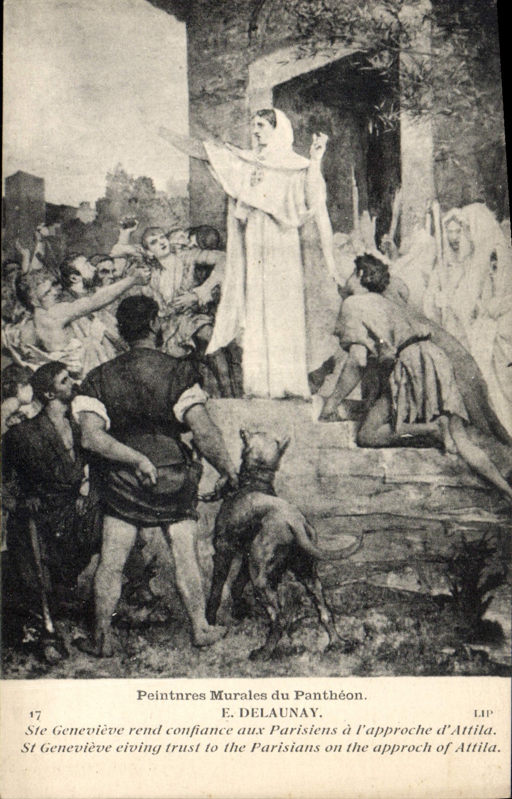 CPA Peintures Murales Du Pantheon Delaunay Ste Genevieve rend confiance aux Parisiens a l'approche d'Attila