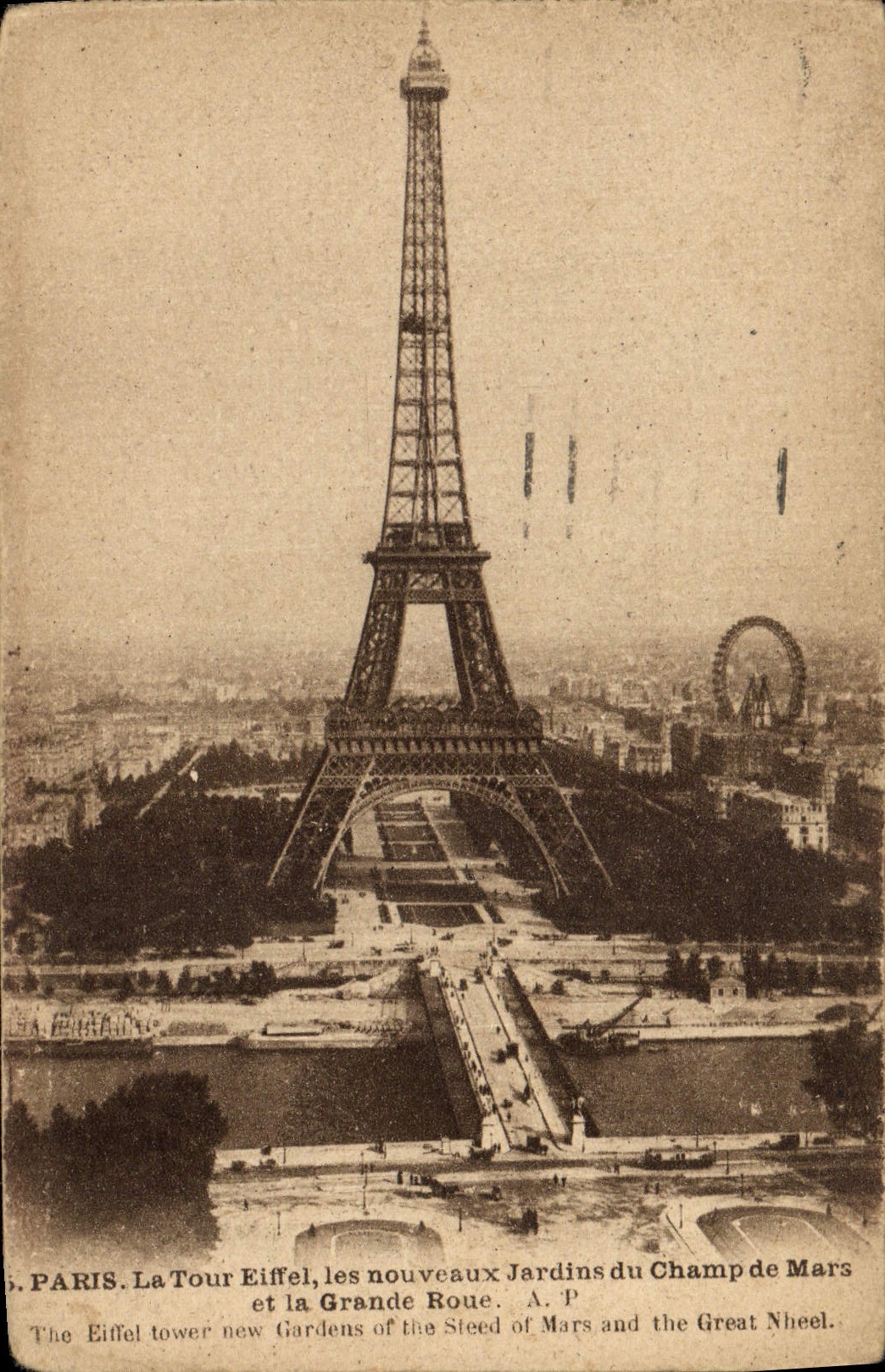 Paris — Eiffelturm, die neuen Gärten des Champ de Mars und die große Rutsche — A. P.