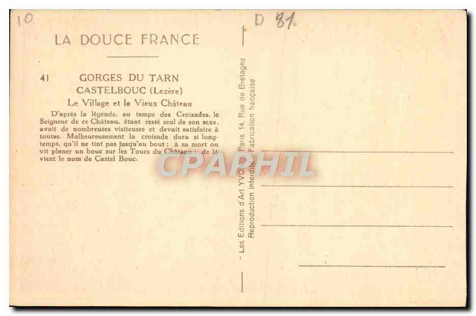 CPA Gorges Du Tarn Castelbouc le village et le vieux chateau — Verso