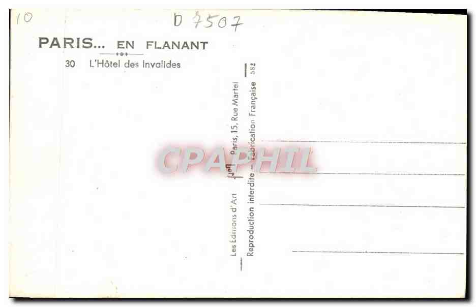 CPA Paris En Flanant L'Hotel des Invalides — Verso