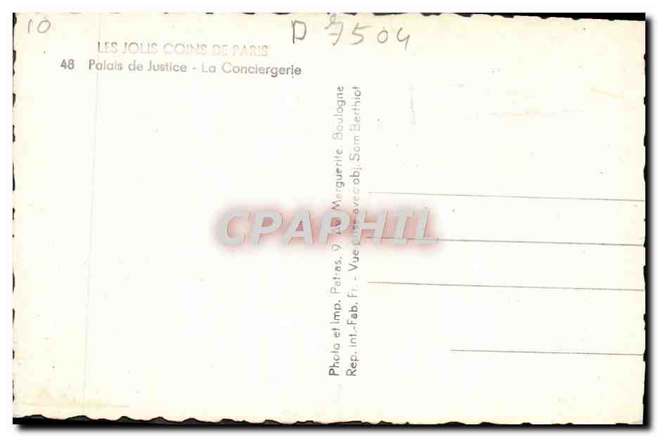 CPM Les Jolis Coins De Paris Palais De Justice La Conciergerie — Verso