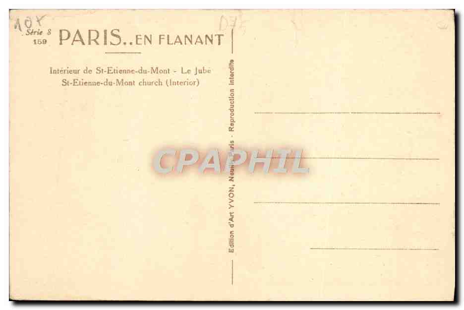 CPA Paris En Flanant Interieur de St Etienne du Mont Le jube  — Verso