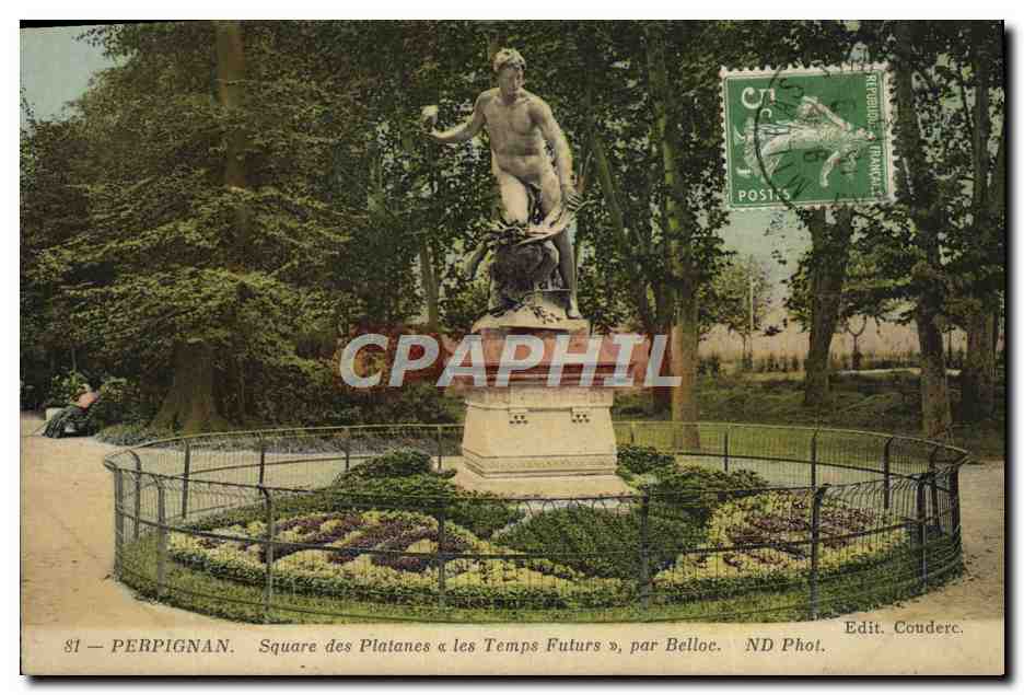 CPA Perpignan Square Des Platanes Et Les Temps Futurs par Belloc