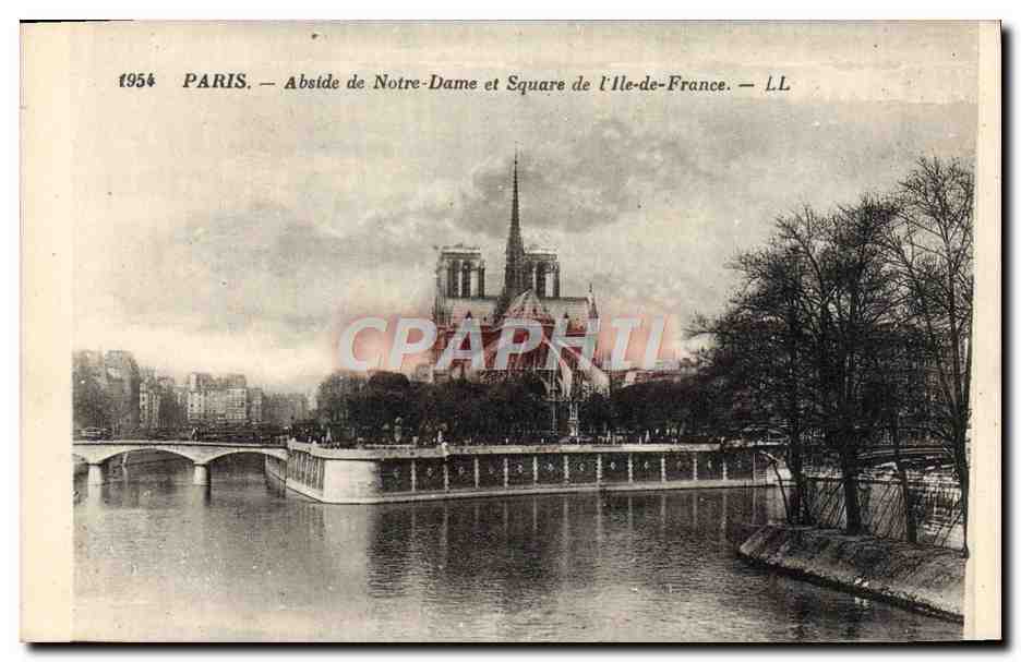 CPA Paris Abside De Notre Dame Et Square De I'Ile De France