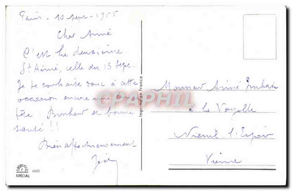 CPA Bonne Fete Fleurs — Verso