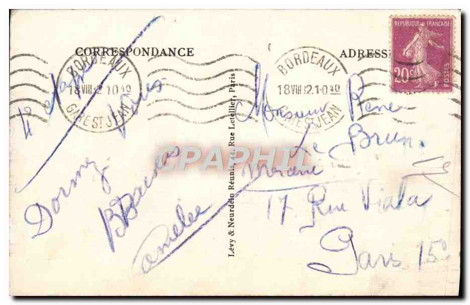 CPA Bordeaux Monument Des Girondins — Verso
