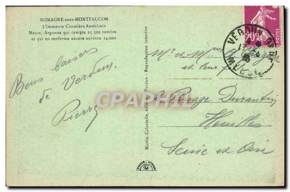 CPA Romagne Sous Montfaucon Cimetiere Americain Meuse Argonne Militaria — Rückseite