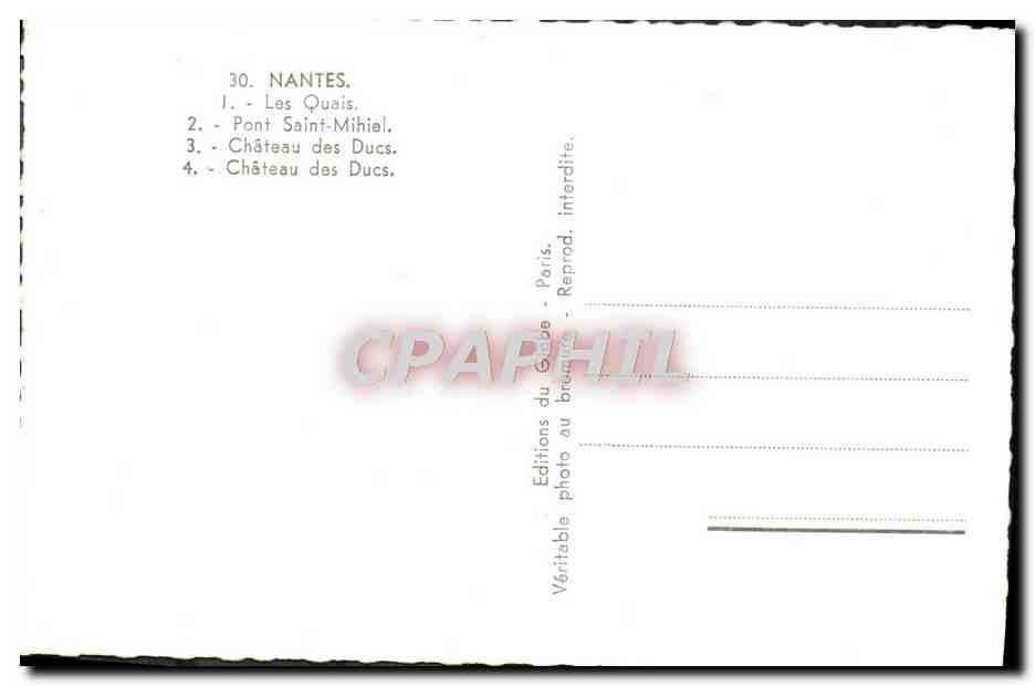 CPM Nantes Les quais Pont Saint Mihiel Chateau des Ducs  — Verso