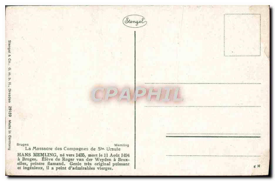 CPA Hans Memling Le massacre des compagnes de Ste Ursule — Verso
