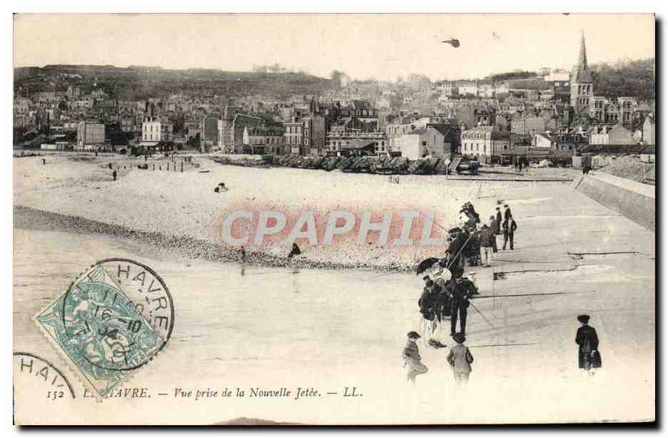 CPA Le Havre Vue Prise De La Nouvelle Jetee Peche Pecheur