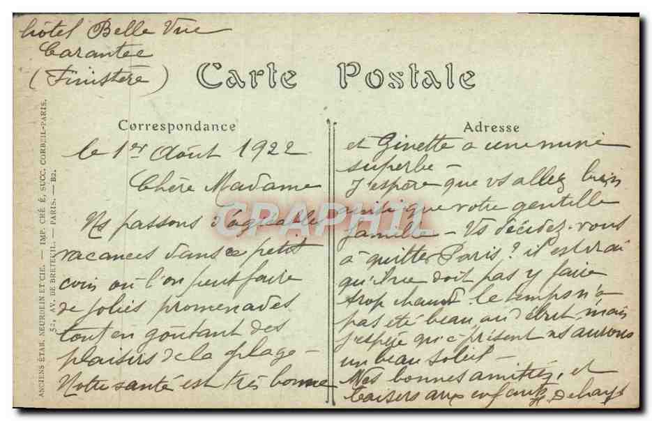 CPA Carantec La Plage Du Kelenn I'Entree De La Baie De Morlaix et du chateau du Taureau — Rückseite