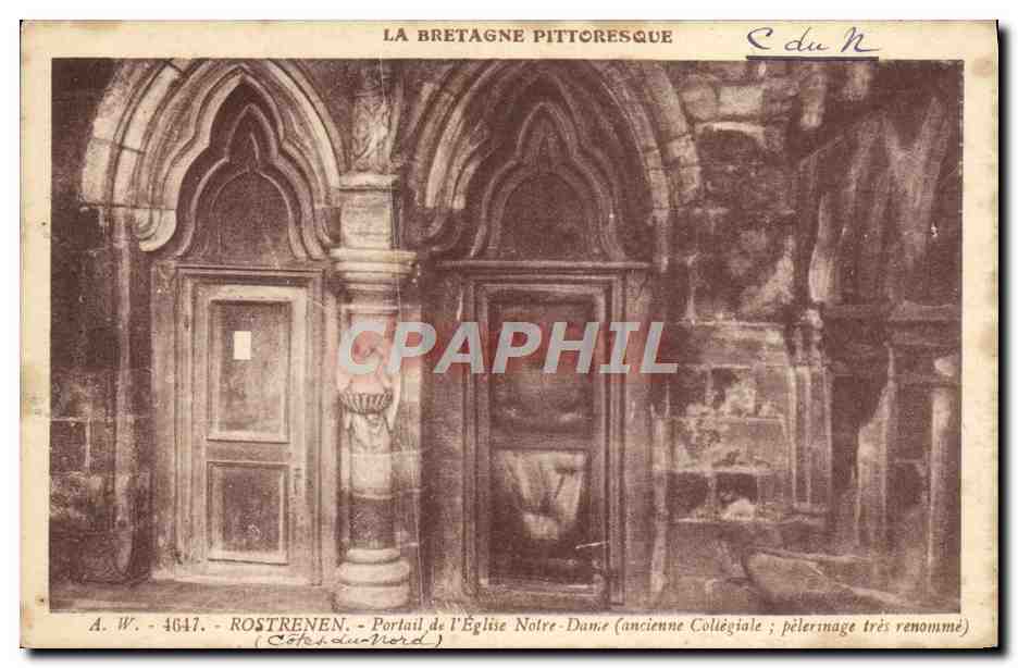 Rostrenen — Portail de l'Église Notre-Dame (ancienne Collégiale ; pèlerinage très renommé) — A.W. - 4641