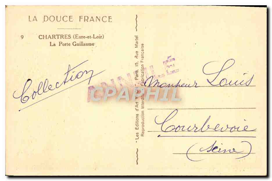 CPA Chartres La porte Guillaume  — Rückseite